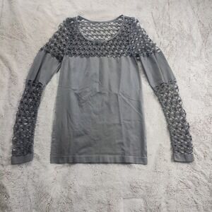 Venus Fishnet Long Sleeve Top Women's Medium Gray Stretchy Grunge Alternative